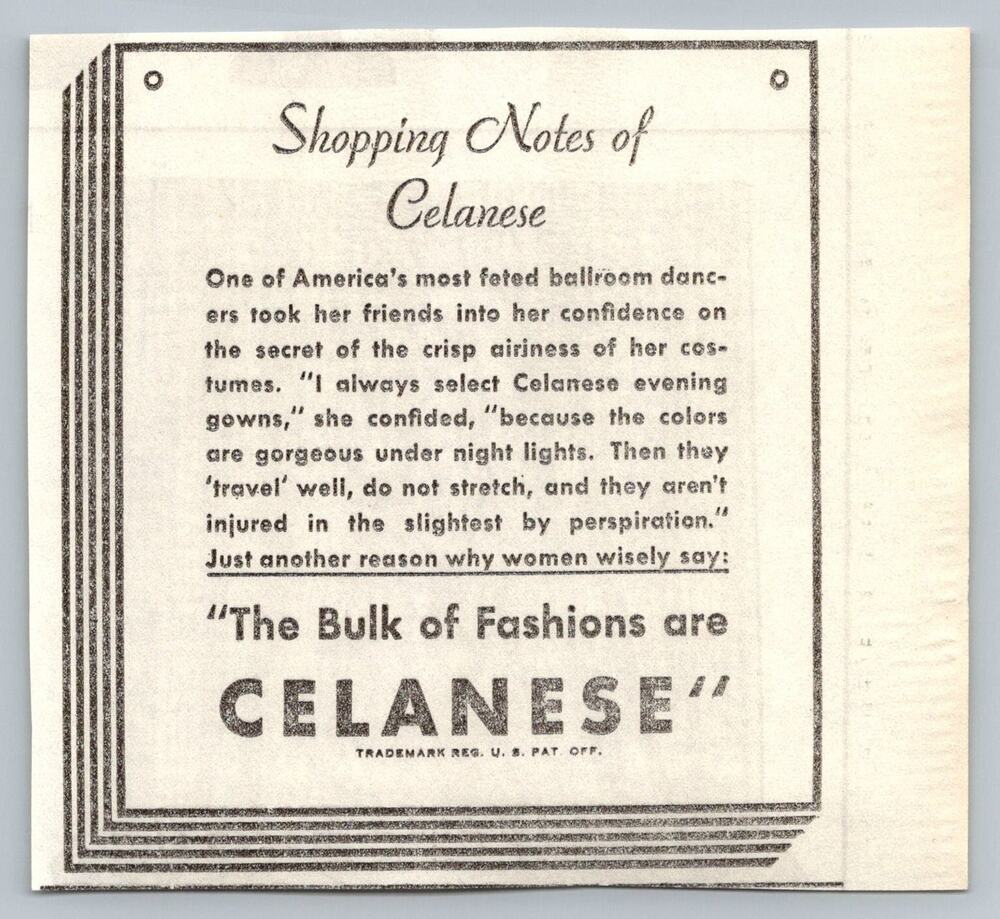 1933 Celanese Fabric Advertisement Ephemera Vintage Fashion Ballroom Gowns